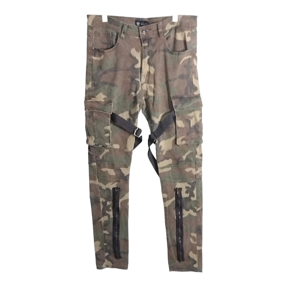 Waimer Skinny Fit Men's size 32 Camo Strap Zip Embellished Jeans